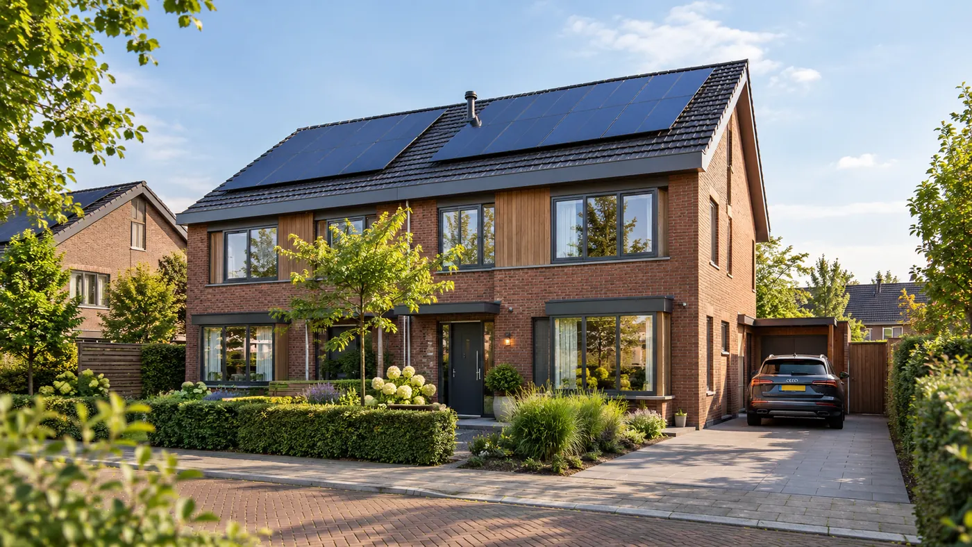Twee-onder-een-kapwoning met zonnepanelen op het dak